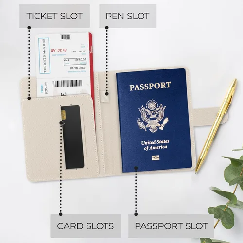 Miniatura 5 de Hermoso soporte para pasaporte para viajes, bonita funda con soporte para bolígrafo para mantener tus documentos de viaje organizados y seguros