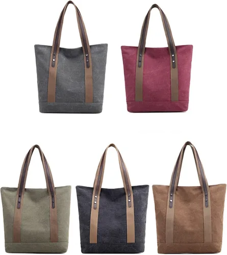 Miniatura 14 de Sunshinejing Bolsos de hombro de lona para mujer, estilo retro, casual, bolsa de trabajo, bolsos de mano
