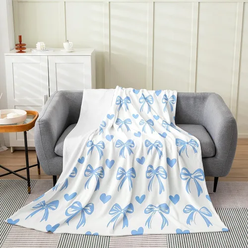 Miniatura 24 de Erosebridal Manta de franela con nudo de lazo para niñas, 40 x 50 pulgadas, diseño de rayas de diamante, para sofá cama y cama de vellón para niños
