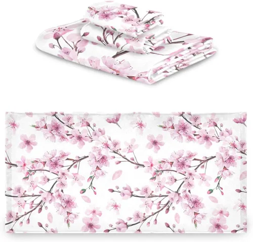 Miniatura 2 de Pfrewn Juego de 3 toallas de baño con diseño de flores de cerezo con flores de cerezo, toallas de baño suaves y absorbentes, toallas de mano