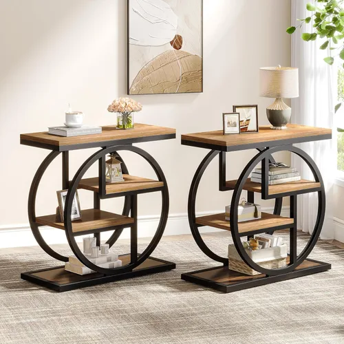 Miniatura 14 de Tribesigns Mesa auxiliar para sala de estar, mesa lateral estrecha de 4 niveles con estantes de almacenamiento, mesa de noche industrial