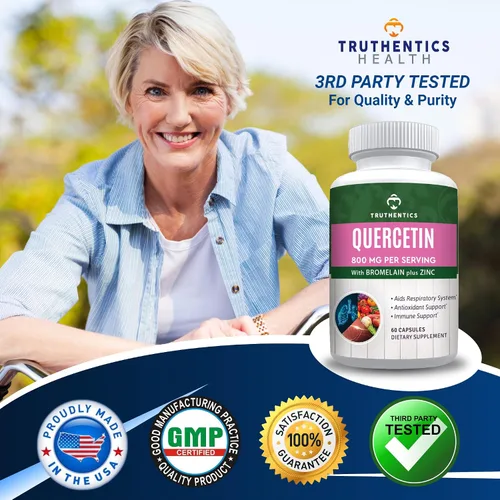 Miniatura 6 de TRUTHENTICS Quercetina con bromelina y zinc 1050 mg – Suplementos de quercetina de zinc premium para apoyo inmunológico, respiratorio y estacional
