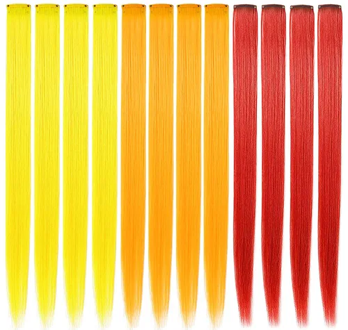 Miniatura 14 de 12 extensiones de cabello de colores rectas de 20 pulgadas, extensiones de cabello sintético con clip, color arcoíris, con reflejos, para fiesta