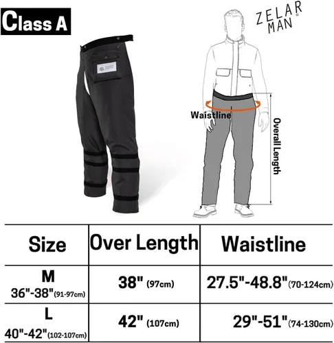 Miniatura 5 de Delantal protector de 8 capas para motosierra, pantalones ajustables para motosierra, para madereros, trabajadores forestales clase A Negro