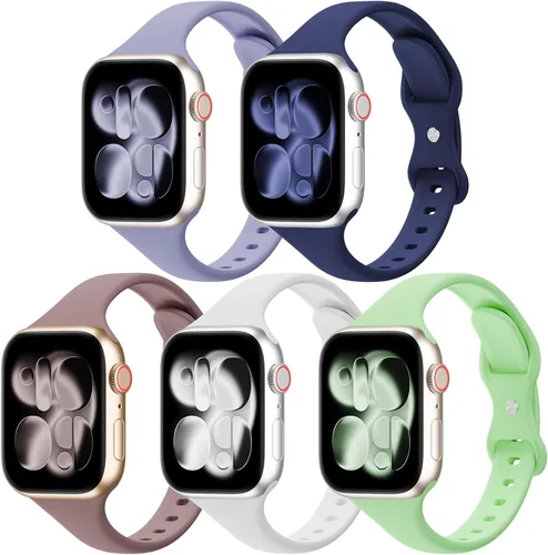 Miniatura 17 de Paquete de 5 bandas de silicona delgadas compatibles con Apple Watch de 38mm 42mm 40mm 44mm 41mm 45mm 46mm 49mm, correa deportiva estrecha y delgada