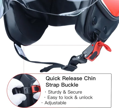 Miniatura 4 de Open Face Motorcycle Helmet for Adults,DOT Approved - Moped Half Vespa Retro Helmet with Anti-Scratch Visor for Men and Women