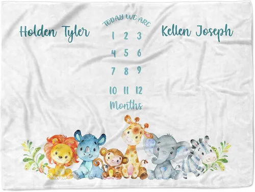 Miniatura 7 de MDPrints - Manta personalizada de hitos individuales, mantas mensuales personalizadas para bebés con nombre para niños y niñas, 30 x 40 y 50 x 60
