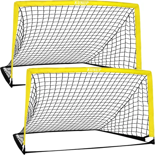 Miniatura 35 de Juego de 2 porterías de fútbol para niños, 5 x 3, 6 x 4, 9 x 5, red de práctica de fútbol plegable con bolsa de transporte portátil para niños
