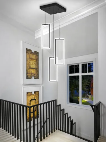 ykolupty Moderno candelabro LED ajustable colgante negro lámpara colgante 3 luces rectangulares candelabros para cocina, escalera de isla comedor
