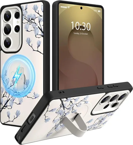 Miniatura 32 de Funda magnética compatible con Samsung Galaxy S25 Ultra para mujeres y hombres, estética flor de durazno, correa de muñeca ajustable incorporada