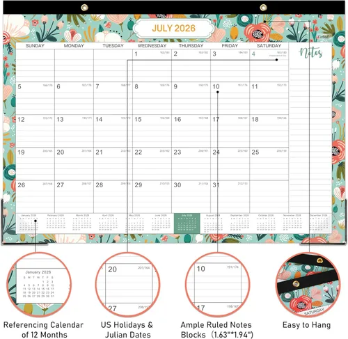 Miniatura 3 de Coboll Calendario de escritorio 2026-2027 para oficina y hogar, papel grueso, julio de 2026 a diciembre de 2027, protectores de esquina, bloques a