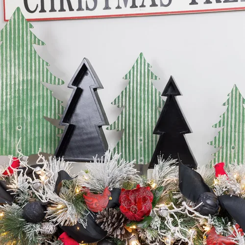 Miniatura 4 de AuldHome Design Bandejas de madera para árbol de Navidad (Juego anidado de 2, negro), bandejas decorativas de estilo rústico para servir en Navidad