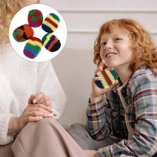 Miniatura 7 de Puf para exteriores, 5 piezas, divertidos sacos de bolas de hacky, colores assoerted, tejidos, kickball, bolas de punto suave para principiantes al