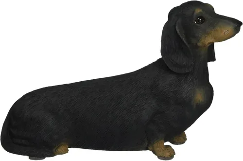 Miniatura 2 de Sandicast Escultura de perro salchicha negro liso de tamaño medio, sentado