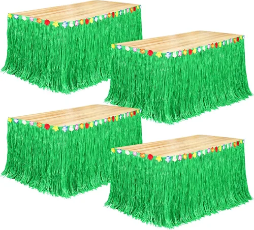 Miniatura 26 de Fovths Luau - Falda de mesa de hierba natural de 9 pies x 29.5 pulgadas, falda de mesa hawaiana para decoraciones de fiesta hawaiana tropical, Verde