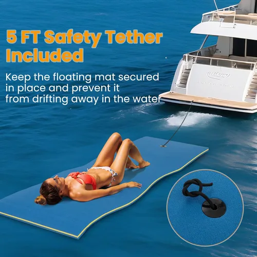 Miniatura 5 de GYMAX Alfombrilla de agua flotante, hamaca gruesa de espuma de natación con diseño de almohada rodante, colchón portátil de balsa de agua de 3 capas