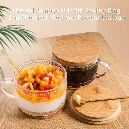 Miniatura 6 de BOICHU Juego de Cristalería de Tazas de Café Vintage de 4 - 14oz Recipientes Herméticos para Avena Nocturna con Tapas y Cucharas, Tazas de Vidrio