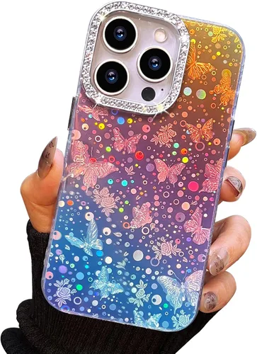 Miniatura 10 de I-MGAE-IN-AR Funda compacta para iPhone 11, diseño de mariposa, marco de protección de lente de cámara con diamante 3D, bonitas fundas protectoras