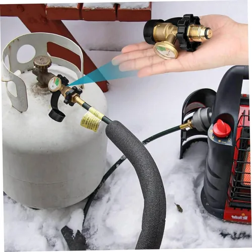 Miniatura 6 de Adaptador de tanque de propano de 100 libras con medidor de propano, ajuste universal POL, convierte POL a QCC1, latón macizo