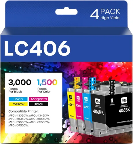 LC406 - Cartuchos de tinta compatibles con Brother LC406 LC406XL LC 406 XL para impresora Brother MFC-J4335DW MFC-J5855DW MFC-J4535DW MFC-J6555DW