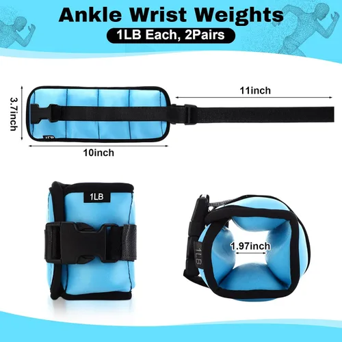 Miniatura 2 de Hollowfly 2 pares de pesas de tobillo y muñeca para ejercicios terrestres o acuáticos, puños acuáticos, bandas de fitness de aeróbicos acuáticos Azul