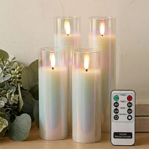 Rhytsing Velas LED de vidrio que funcionan con pilas, velas blancas delgadas sin llama con control remoto, luz blanca cálida, 8 baterías incluidas,
