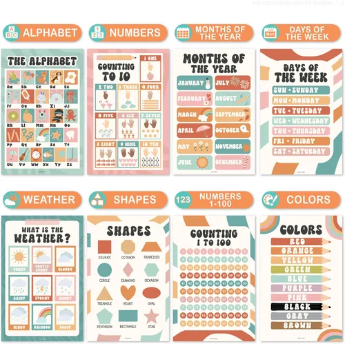 Miniatura 3 de Hadley Designs 16 pósters educativos laminados para niños pequeños de 1 a 3 años, pósters de aprendizaje para niños pequeños para preescolar