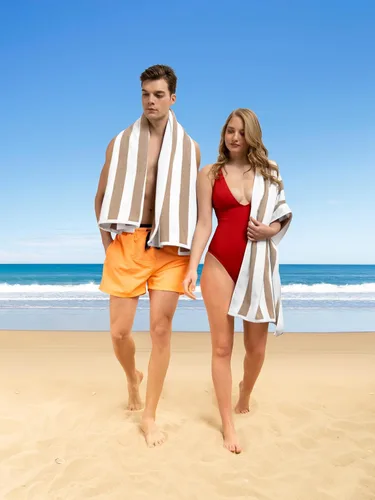 Miniatura 4 de American Soft Linen Cabana - Toallas de playa a rayas, 30 x 60 pulgadas, 4 piezas, toallas de piscina de gran tamaño, secado rápido, sin arena, Beige