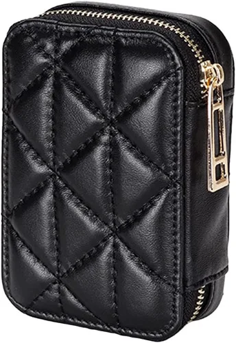 FOMIYES Bolsa de retoque para bolso de mano, bolsa de maquillaje de piel de vaca, color negro con bolsas de espejo para monedero pequeño para
