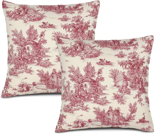 Miniatura 15 de Blue Toile - Juego de 2 fundas de almohada estilo rústico francés, fundas de almohada vintage de 18 x 18 pulgadas, para sofá, sala de estar
