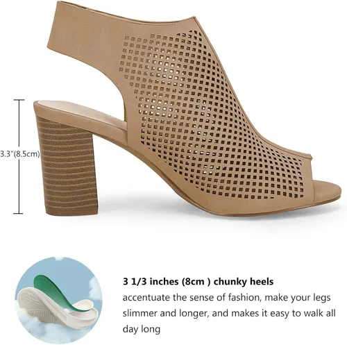 Miniatura 4 de Coutgo Botines con correa al tobillo para mujer, puntera abierta, tacón grueso y hueco, para mujer