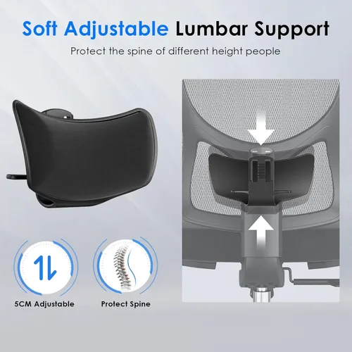 Miniatura 5 de Soohow Silla de oficina ergonómica, silla de escritorio de malla con soporte lumbar ajustable y reposacabezas, cómoda silla de computadora