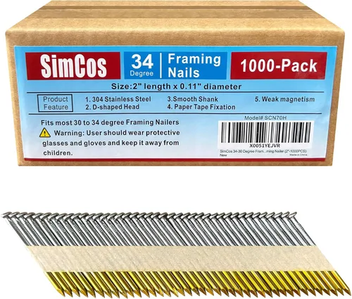 Miniatura 17 de Clavos para enmarcar de 34 a 30 grados, acero inoxidable 304, cabeza D, mango liso, cinta de clavos para clavar enmarcar de 30 a 34 grados
