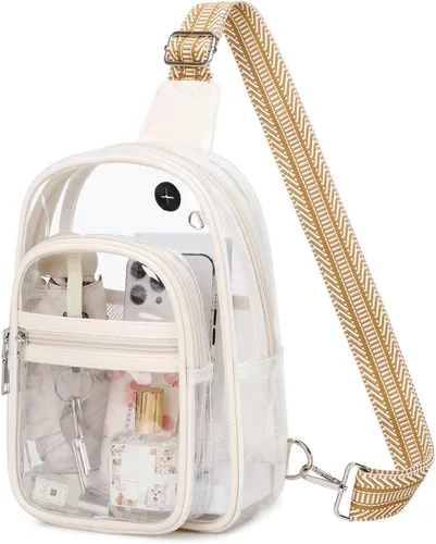 Miniatura 11 de MOONBABY Bolsa transparente para eventos en estadios, mochila transparente para mujer, impermeable, de poliuretano termoplástico, riñonera cruzada