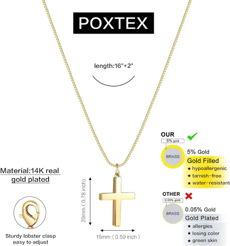 Miniatura 66 de Collar de cruz para mujeres y niñas, delicado chapado en oro de 14 quilates, gargantilla con dije de cruz que no se deslustra, impermeable, moderno