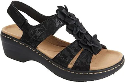 FFMA Sandalias de flores para mujer, sandalias de cuero para caminar, estilo vintage, casual, suave, con plantilla ortopédica, con soporte para el