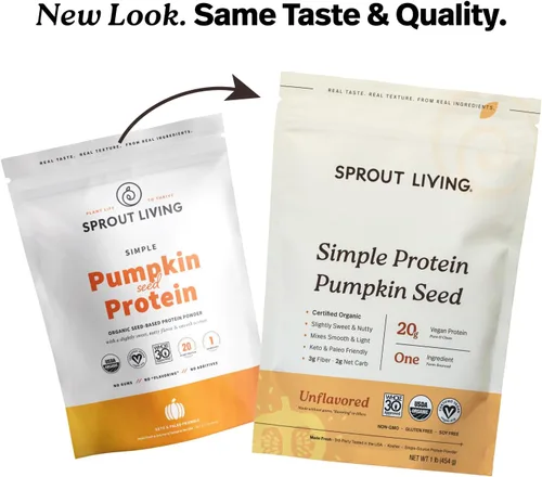 Miniatura 2 de Sprout Living - Proteína en polvo de semillas de calabaza orgánica, sin sabor, 20 gramos de proteína vegetal sin edulcorantes artificiales, sin
