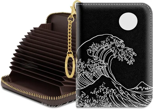 Miniatura 8 de Rouidr Tarjetero de crédito para mujer, pequeña cartera organizadora de tarjetas RFID delgada con cremallera y llavero, Elegante diseño floral.