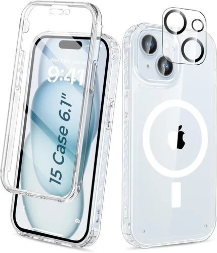 Miniatura 47 de Funda para iPhone 15 de cuerpo completo, protector de pantalla integrado, con protector de lente de cámara, [antiamarilleamiento], funda protectora