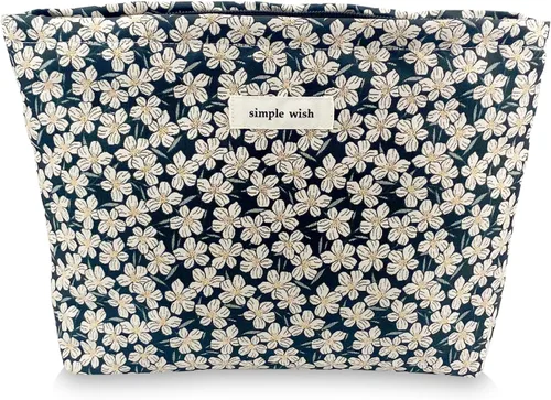 Miniatura 11 de Bolsa de maquillaje estética grande, bolsas de cosméticos florales para mujeres y niñas, organizador de maquillaje de lona con cremallera, bolsa