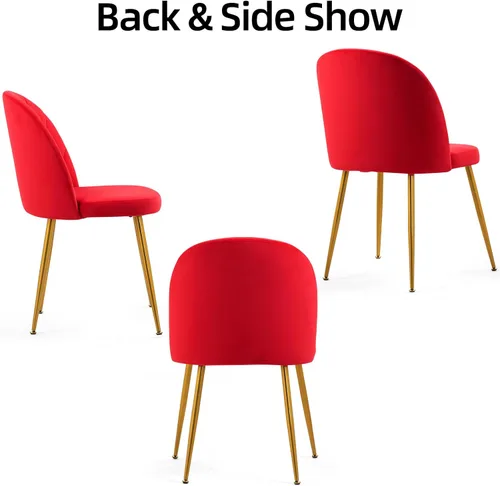 Miniatura 7 de Juego de 4 sillas de comedor de terciopelo, sillas de comedor modernas tapizadas de mediados de siglo, sillas decorativas sin brazos con patas