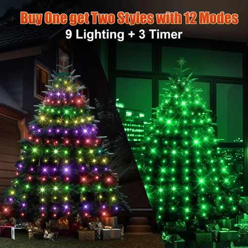 Miniatura 2 de 12 modos de luces para árbol de Navidad fáciles con anillo para interiores y exteriores, cadena de 6.56 pies x 12 líneas, 288 luces LED