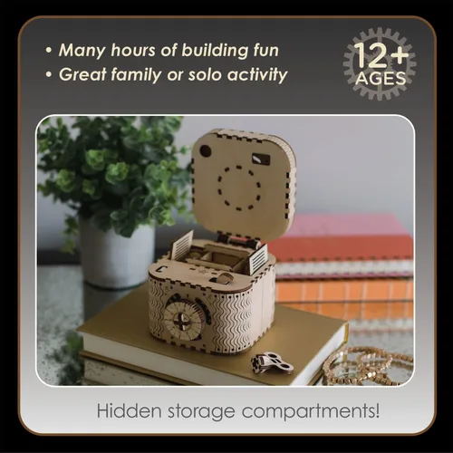 Miniatura 6 de MindWare Gearjits: Treasure Box - Rompecabezas de construcción 3D de madera de 158 piezas para adolescentes y adultos - Modelo de construcción