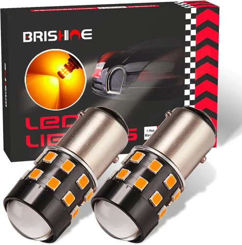 Bombillas LED BAY15D superbrillantes 1157 2057 2357 7528 1157A BAY15D amarillo ámbar 9-30V sin polaridad 24-SMD chipsets LED con proyector para