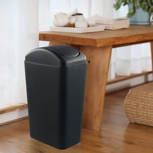Miniatura 3 de Hespama Bote de basura delgado, 14L, color negro, con tapa basculante, cubo de basura para espacio estrecho