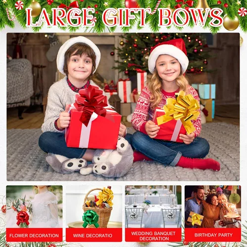 Miniatura 7 de Poen 30 Lazos de Tirar de Navidad para Envolver Regalos de 5 Pulgadas Lazos de Tirar Grandes de Cinta para Bolsa de Regalo de Vacaciones Caja Cesta