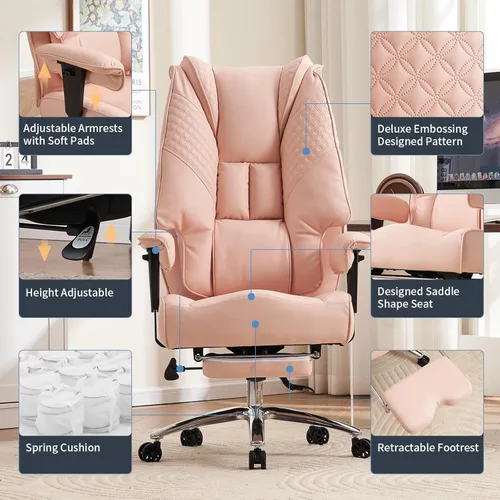 Miniatura 3 de EXCEBET Silla de oficina grande y alta, hasta 400 libras, con asiento ancho, silla ejecutiva de oficina de cuero con respaldo alto y reposapiés
