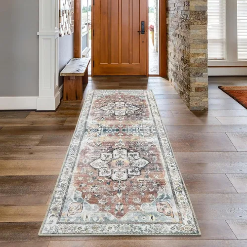 Miniatura 35 de COZYLOOM Alfombra vintage de 2 x 6 pies, estilo oriental con estampado floral, envejecida, estética, bohemia, de felpilla, para entrada, pasillo