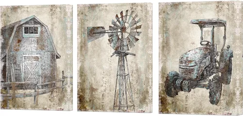 Artmyharbor Póster de tractor de molino de viento de lona de granero, decoración rústica para