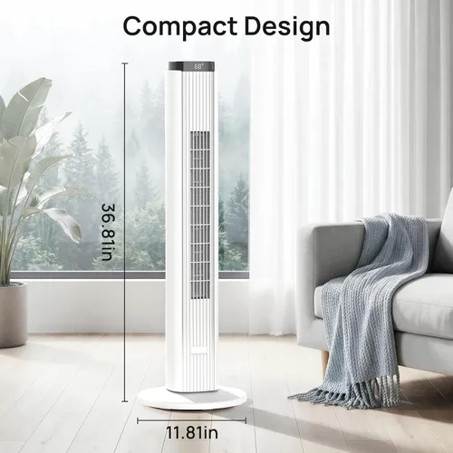 Miniatura 2 de ZAFRO Ventilador de torre para dormitorio, ventilador de piso silencioso de 28 dB con 4 modos, 6 velocidades, oscilación de 90°, control remoto